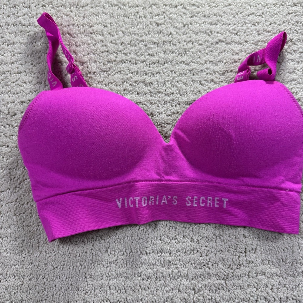 Victoria's Secret Pink Seamless Bralette Bra Top Logo Straps Size XS